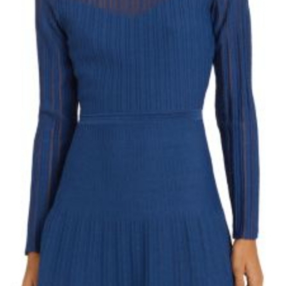 Reiss Cobalt Blue Pleated Long Sleeve Dress. Size Medium